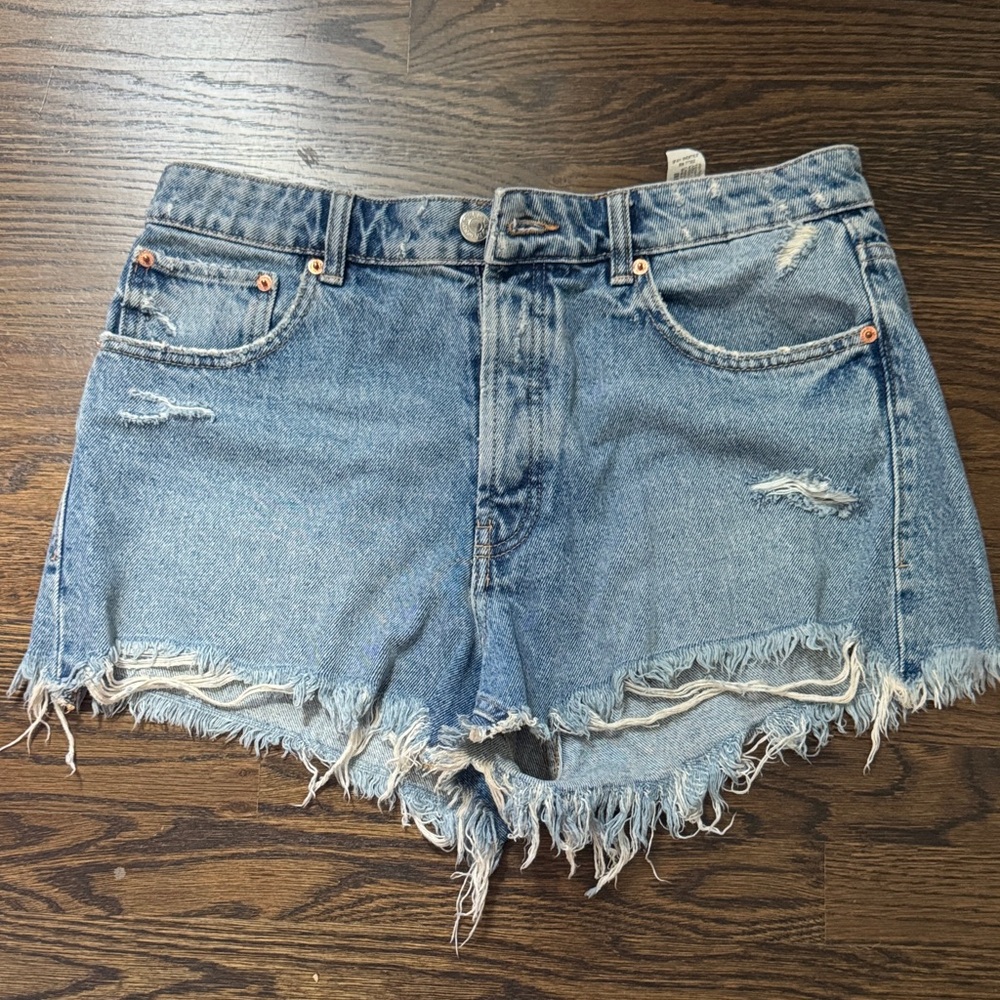 Zara Blue Frayed Hem Jean Shorts